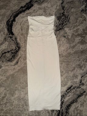 Zara Strapless White Midi Dress with Fold-Over Bodice